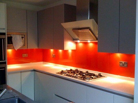 coloured glass backsplash