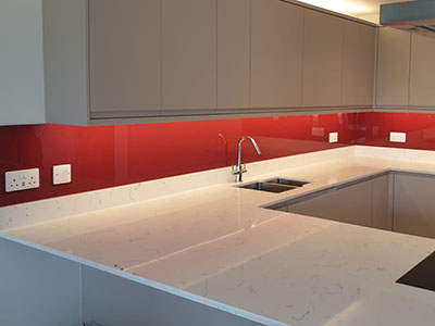 red bespoke glass splashbacks