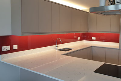 red bespoke glass splashbacks